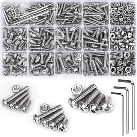 500 Pieces Metric Nolts and Nuts Kit M3 M4 M5 Stainless Steel Button Head Hex Socket Bolts Nuts Screws Assortment Kit with 3pcs Wrench