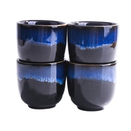 Traditional Japanese Ceramic Sake Cups Set, Blue and Black Gradient Design (4)