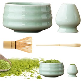 LMSNE Matcha Whisk Set, 4PCS Tea Set, Matcha Tea Set, Home Tea Brewing Tools (Cyan)