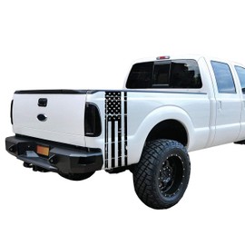 Matte Black Universal Distressed American Flag Vinyl Decal Set: Fits Any Dodge Ram Ford Chevy Nissan Toyota