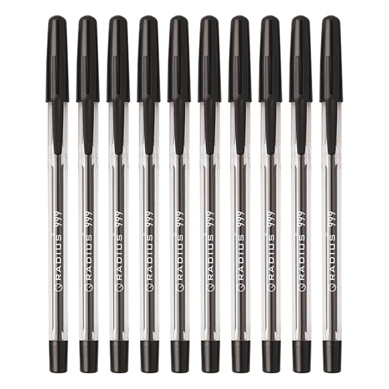 RADIUS 999 Ballpoint Pens, BLACK, Medium Point (1.0mm), Pack of