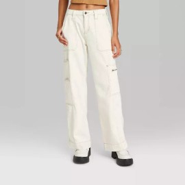Wild Fable Womens High-Rise Cargo Baggy Jeans Wild Fable Off-White 14