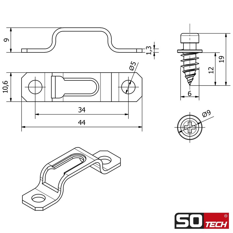 SOTECH Modular Connection Fittings 44 x 10.6 x 9 mm