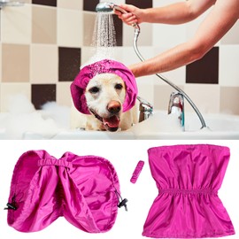 Paterr 2 Pcs Waterproof Dog Shower Cap Dogs Snood 11.81" Dog Bath Cap with Adjustable Strap Dog Ear Covers for Bath Dog Rain Hat for Washing Raining Swimming Ear Prevention, Purple