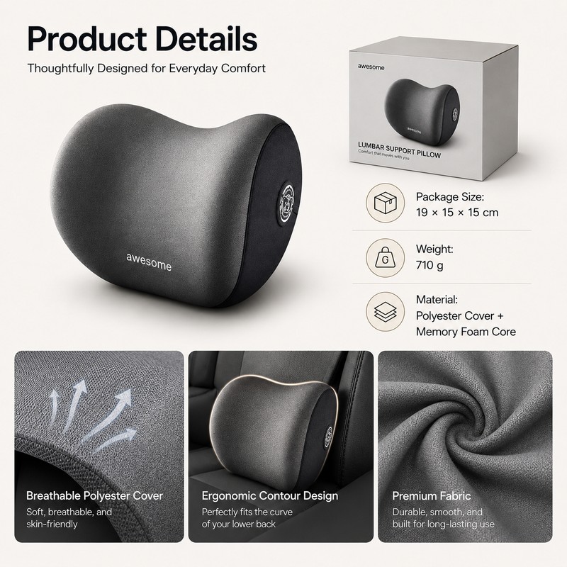 Car Lumbar Support Pillow for Driving – Memory Foam Back