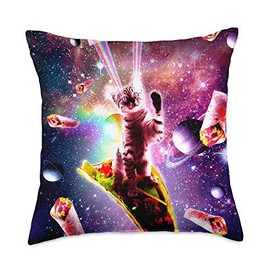 Outer Space Taco Cat - Rainbow Laser Eyes, Burrito Throw Pillow