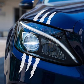 HUWANDE 4Pcs Car Stickers Vinyl Claw Marks Decals for Men,Car Light Eyebrow Graphics (PVC Material, White)