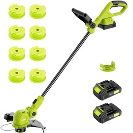 JAGROM 12-inch 20V Cordless String Trimmer with Fast Charger, 2 X 2.0Ah Battery Powered with Auto Line Feed, Lawn Edger with 8 Pcs Grass Cutter Spool Line and 2 Spool Cap
