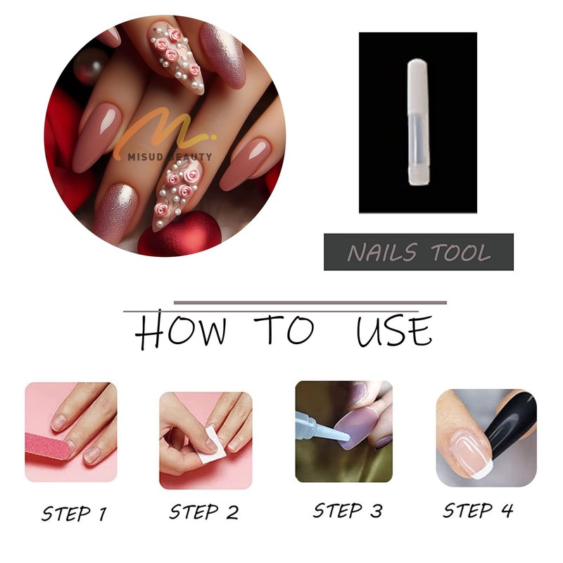 MISUD Press on Nails Almond Medium Fake Nails Glossy Glue