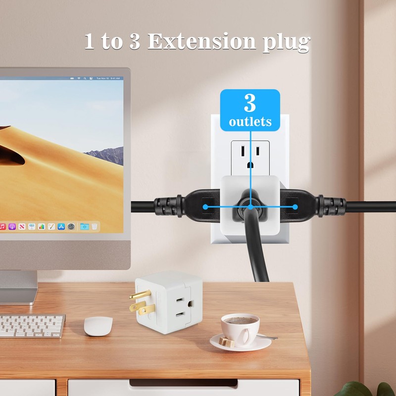 3 Outlet Wall Adapter,Multi Plug Wall Outlet Extender,3 Prong Plug
