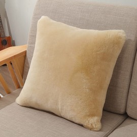 LLB Luxury Genuine Sheepskin Throw Pillow Covers Soft Fluffy Solid Decorative Square Couch Pillow Covers 18"x18" Pillowcase Cushion Case for Sofa Bedroom Car Bed, No Pillow Insert Shearling Pearl