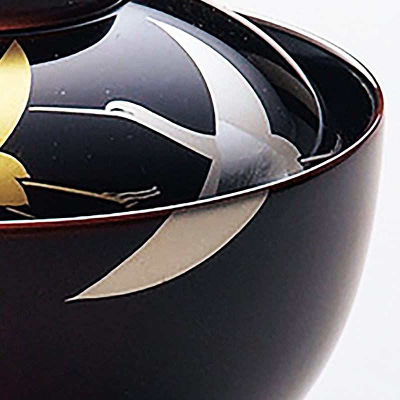 能村漆器店 越前塗 箔鶴蒔絵 雑煮椀 溜 12-01202