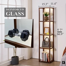 FENLO Fantasy Lite - Dimmable LED Floor Lamps for Living Room with Glass Display Shelves, Sturdy Display Cabinet with Lights, Corner Shelf Lamp for Bedroom, Curio Cabinet for Home Decor Furniture