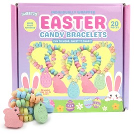 Easter Candy Bracelets, Pastel Edible Jewelry, Egg Fillers and Basket Stuffers, Individually Wrapped, 20 Pieces