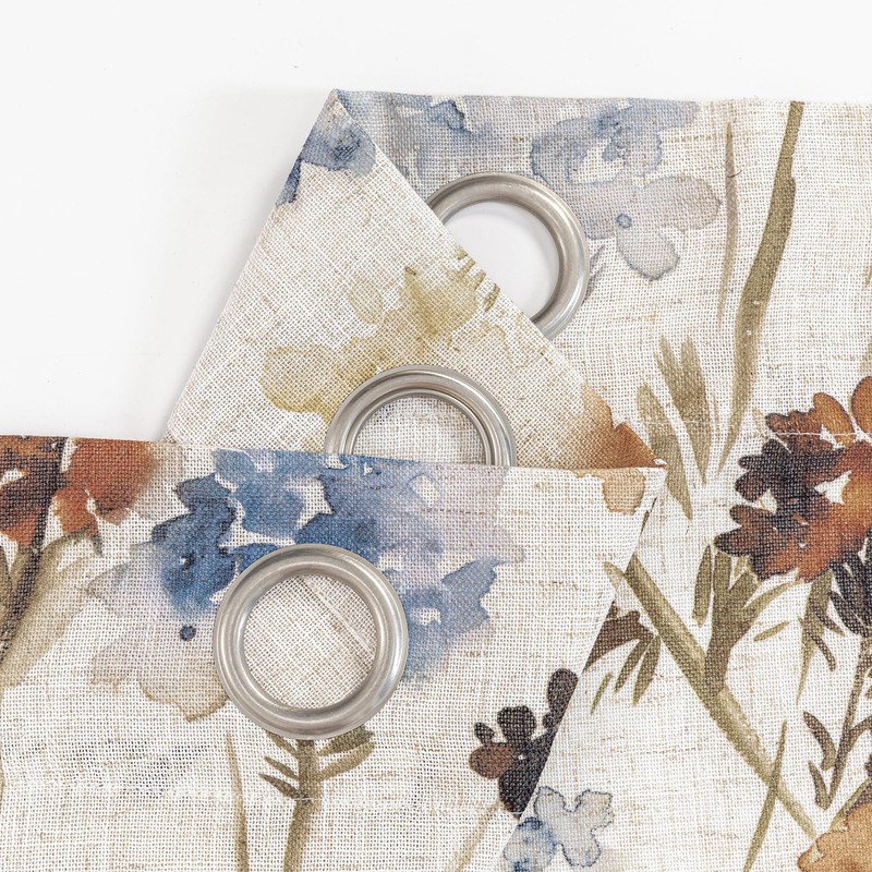 MYSKY HOME Linen Curtains for Living Room Floral Patterned Semi