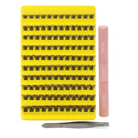 EMEDA Eyelash Clusters with Eyelash Glue and Sealer Applicator, 10 mm Cluster Lashes with Bond and Seal Kit, Eyelash Glue with DIY Individual Eyelash Clusters, DIY Eyelash Extension Kit (M01 10 mm)