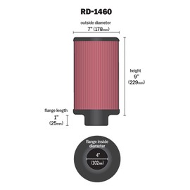 K&N High-Flow Original Lifetime Universal Clamp-On Air Filter: High Performance, Premium, Washable: Flange Diameter: 4 In, Filter Height: 9 In, Flange Length: 1 In, Shape: Round, RD-1460