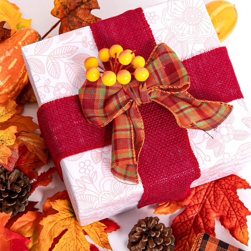 Whaline 8 Burlap Ribbon Roll - Assorted Fall Wired Wrapping,