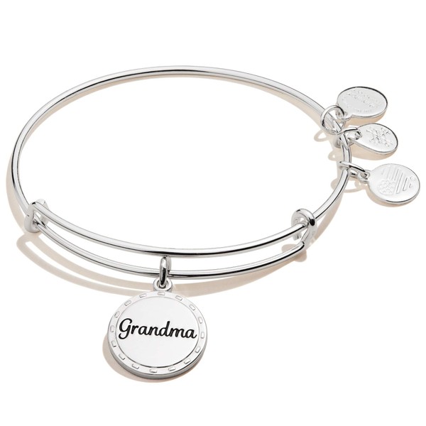 Alex and Ani Because I Love You Grandma Expandable Wire Bangle Bracelet for Women, Wise and Warm Charm, Shiny Antique Silver Finish, 2 to 3.5 in