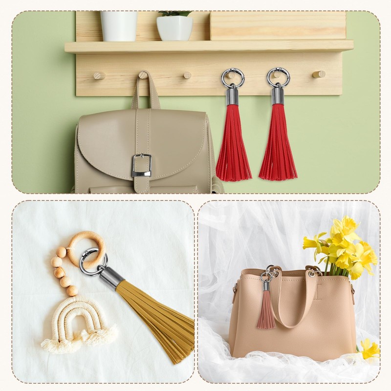 uxcell 4Pcs Leather Keychain Tassels, Women Tassel Bag Charm for