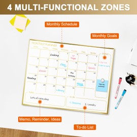 QUEENLINK Magnetic Dry Erase Calendar Board for Wall - 24'' x 18'' Monthly Calendar Whiteboard - Gold Aluminum Frame