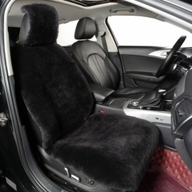AGFNGE Natural Fur Sheepskin Universal car seat Covers for seat Cushion Auto Accessories, (Smoky Grey, Universal Fit)