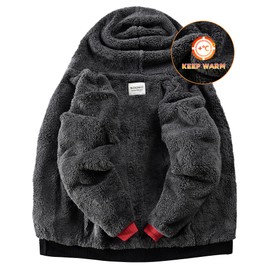 WINDFIT Men's Sherpa Full Zip Heavyweight Jacket Fleece Hooded Sweatshirt Hoodies for Men Black 3X-Large