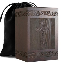 KCLROEO Wooden Cross Cremation Urn – Urns for Human Ashes, Urn for Ashes Adult Male, Unisex Memorial Funeral Burial Urn Box, Holds up to 230 lbs