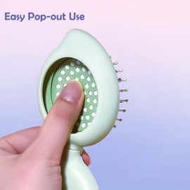 Arthaxi Hair Brush with Mirror, Compact Mirror and Mini Hair Brush Set, Folding Hairbrush for Women, Gifts for Women, Green