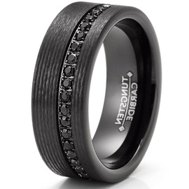 Metal Masters Mens Black Tungsten Carbide Wedding Band Cubic Zirconia Eternity Ring Comfort-Fit 8MM