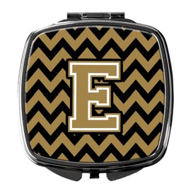 Caroline's Treasures CJ1050-ESCM Letter E Chevron Black and Gold Compact Mirror, Decorative Travel Makeup Mirror for Women Girls Gifts Pocket Makeup Mirror Folding Handheld,