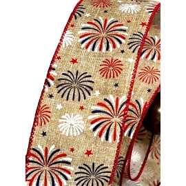 CH Patriotic 2.5" by 5 yd Red White Blue Fireworks Wired Ribbon Memorial Day