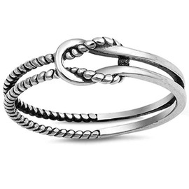Jude Jewelers Stainless Steel Vintage Style Knotted Wave Promise Ring (Silver, 8)