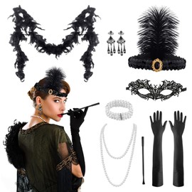 Matreeglam 1920s Flapper Great Gatsby Accessories Set for Women, 8 Pieces 20's Theme Flapper Costume Gatsby Accessories Set with Retro Headband, Fancy Dress Accessories for Christmas Carnival