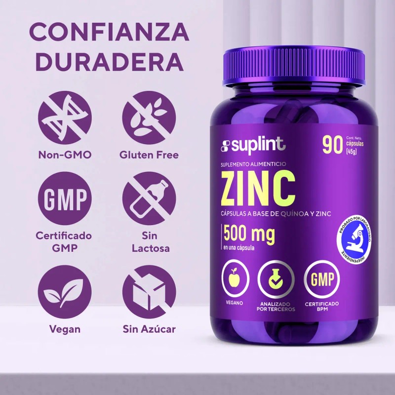 Zinc 50mg Suplint Cápsulas Veganas Selenio Inmunidad Piel Corazón Porciones