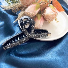 Resweky Large Metal Hair Claw Clips Black Beads Hair Barrettes Clamp Cute Hair Clip for Women and Girl (Block pattern)