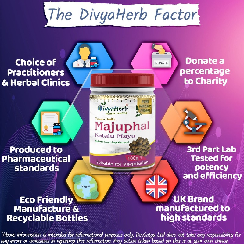 DivyaHerb Majuphal (Katalu Mayu) Powder, Natural, 100 grm (Pack of