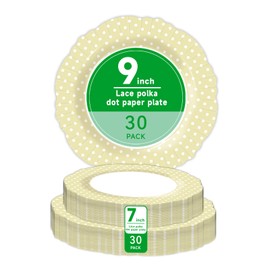 Yinbanban - 60 platos de papel festoneados de lunares verdes de 7 y 9 pulgadas, platos redondos desechables para fiesta de cumpleaños, boda, picnic, decoración de día festivo (amarillo)