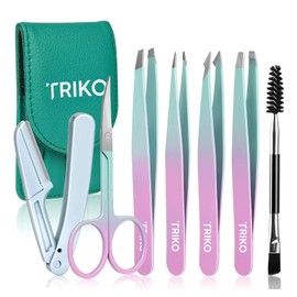 Triko Set 7 Pinzas para Cejas, Kit Profesional Acero Inoxidable, Pinzas de Precisión de Depilar y Dar Forma a las Cejas, Incluye Tijeras Curvadas y Maquina de Afeitar. (Multicolor)