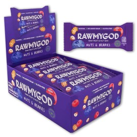 RAWMYGOD Fruit and Nut Bars, Gluten Free, Vegan, No Added Sugar (16 bars, Nuts & Berries)