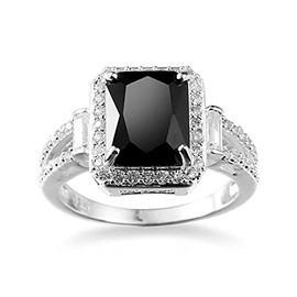 Vintage 925 Sterling Silver Black Gem Ring Cocktail Rings Square Cut Black Onyx Marcasite Cubic Zirconia Anniversary Promise Ring CZ Eternity Engagement Wedding Band Ring for Women TZ.107, US Code 6, 925 Sterling Silver,Zirconia, Cubic Zirconia