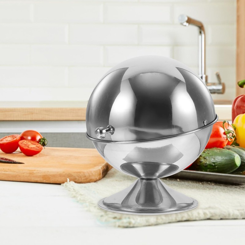 Stainless Steel Sugar Bowl with Roll Top Lid Kitchen Condiment