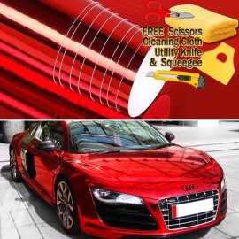 AUTOGOODY 120"x60" Red Chrome Mirror Vinyl Film Wrap Sticker Decal Stretchable 10ft x 5ft