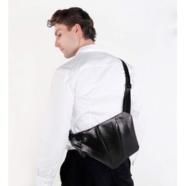 FANDAREPU Men's Body Bag, Crossbody Bag, Stylish, Multi-functional, Large Capacity, Lightweight, For Cycling, Work, Travel, School Commutes, PU, Black