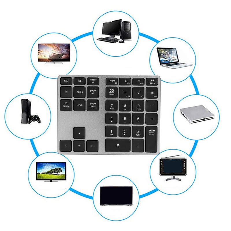 Wireless Number Pad 35 Keys Aluminum Alloy Ultrathin Rechargeable Ergonomic