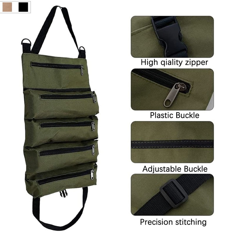 JNNJ Tool Roll Organiser, Car Tool Roll Bag with Zip