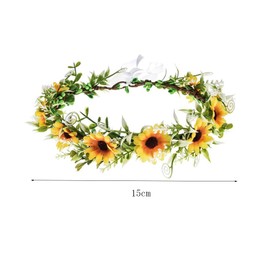 Sunflower Crown Hair Wreath Daisy Headband Boho Flower Wreath Artificial Floral Green Leaf Bridal Headpiece for Wedding Ceremony Party Festival Photo Props (Yellow)