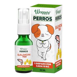 Waggys Aceite Relajante + SALMÓN para Perros Medianos - Apoyo para el manejo de Estrés y Ansiedad, Inflamación, Piel y Pelo - Adicionados con Omegas y Aceite Relajante - 75 Disparos.