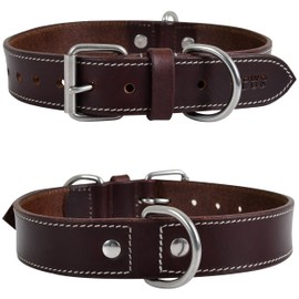 DowgClub Genuine Leather Dog Collar, Made from Full Grain Hides, Heavy Duty, Adjustable, Ultra Soft, Supple, Comfortable, with Double D Rings (S (11”-14”), Rustic Brown)
