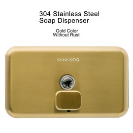 VANNSOO Wall Mounted Hand Soap Dispenser Bathroom, 1200ml 40oz Commercial Stainless Steel Liquid Soap Dispenser Wall Mount (Horizontal Gold)